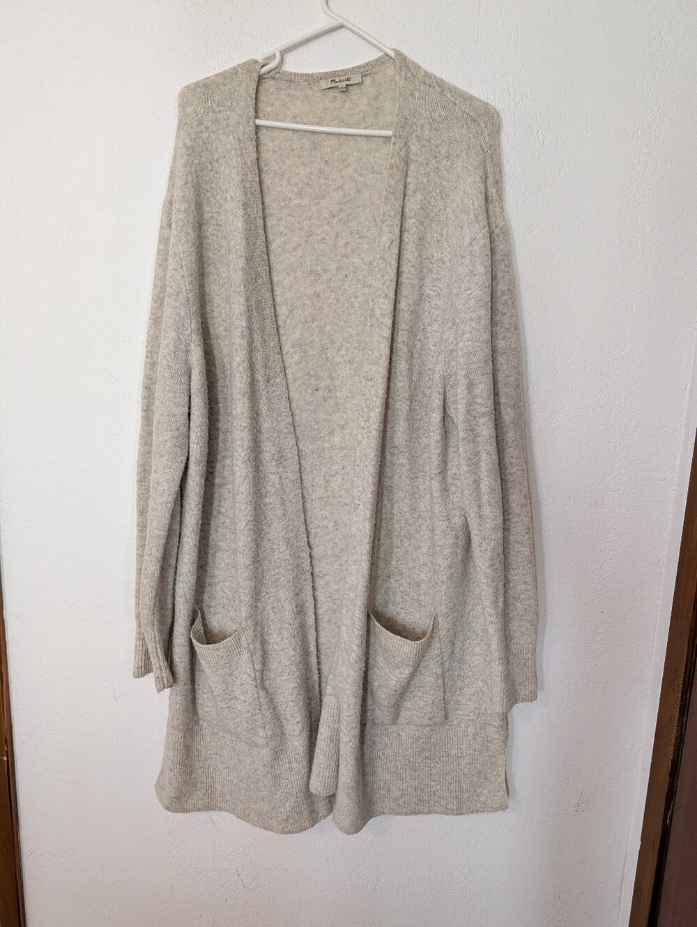 Madewell Light Cream Open Front Pocket Cardigan Size XL Pre Owned